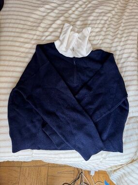 Mango Navy Quarter Zip Sweater